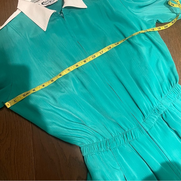 Cybil's collection Palm Beach size Small teal and white 80s long sleeve jumpsuit - Picture 4 of 16